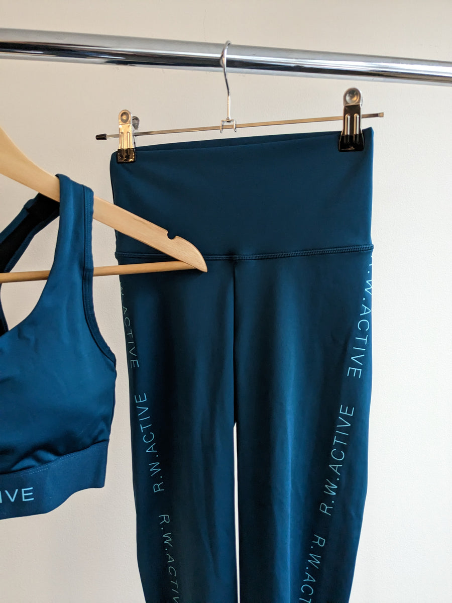 ROCKWEAR Blue/Green Hi Sprint Sports bra (AU 8) and leggings (AU 8) set