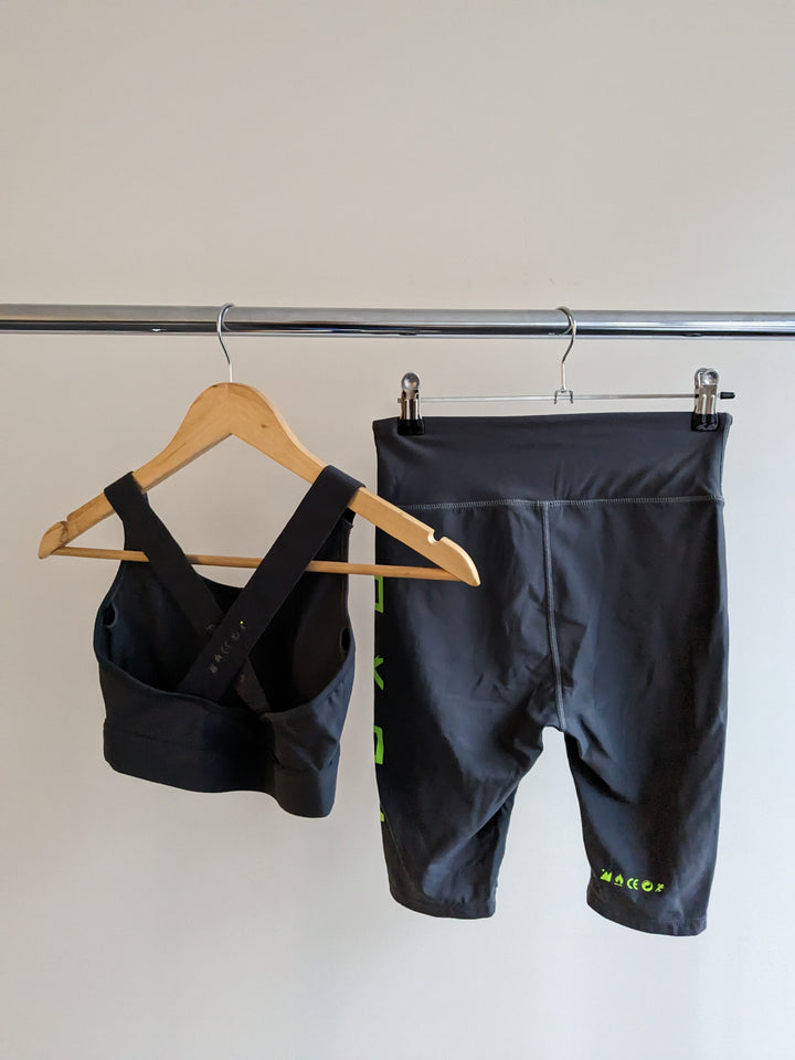 PYRA grey and lime logo sports bra and shorts set - XS/S