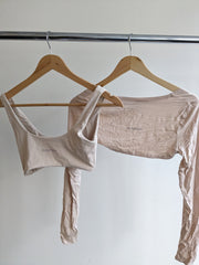 STAX Ivory Bone Crop Top & Sleeves Set - XS