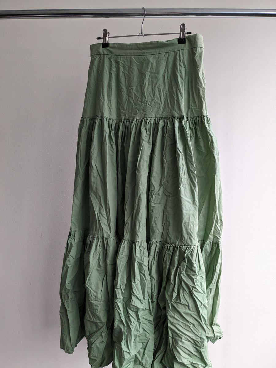 Runaway Light Green 2-piece Long Ruffle Maxi Skirt (L) & Crop Top (M) set