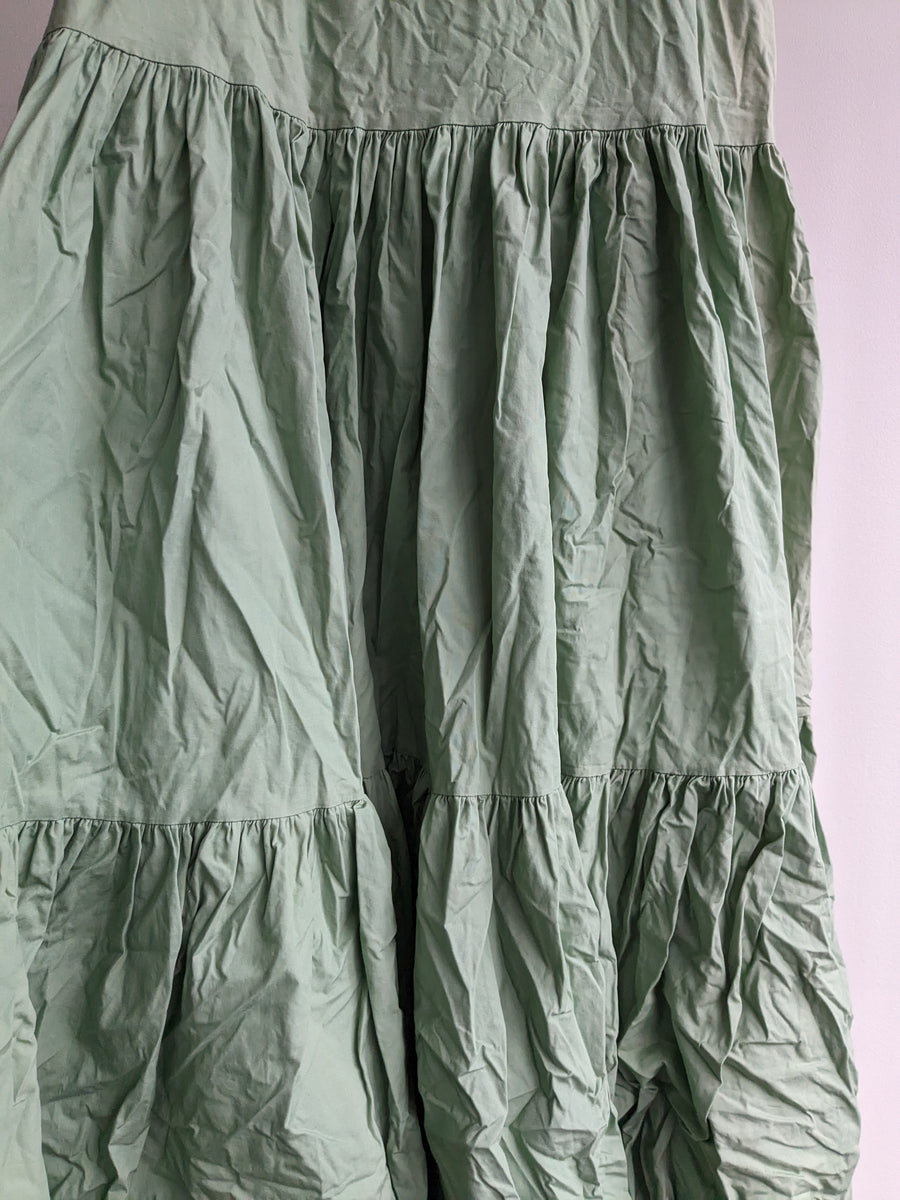 Runaway Light Green 2-piece Long Ruffle Maxi Skirt (L) & Crop Top (M) set