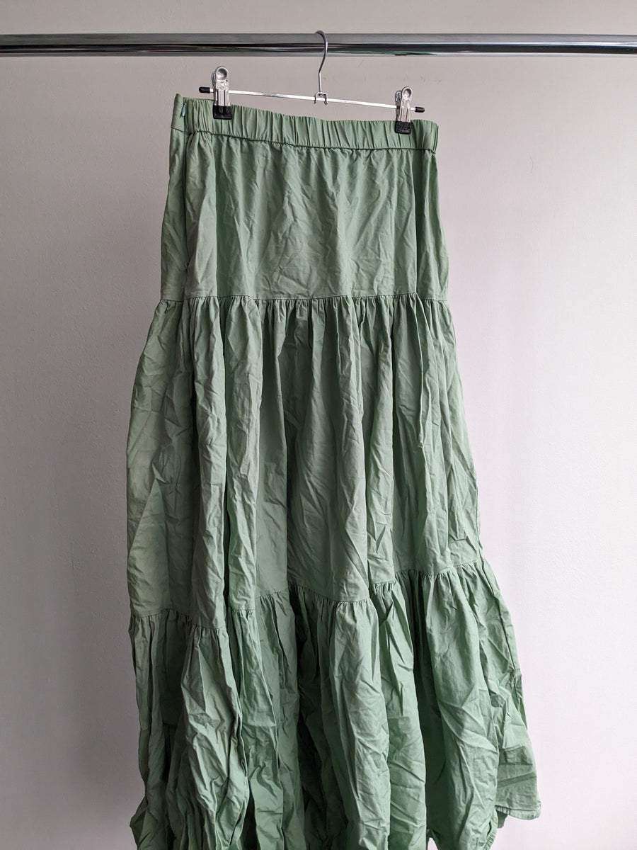 Runaway Light Green 2-piece Long Ruffle Maxi Skirt (L) & Crop Top (M) set