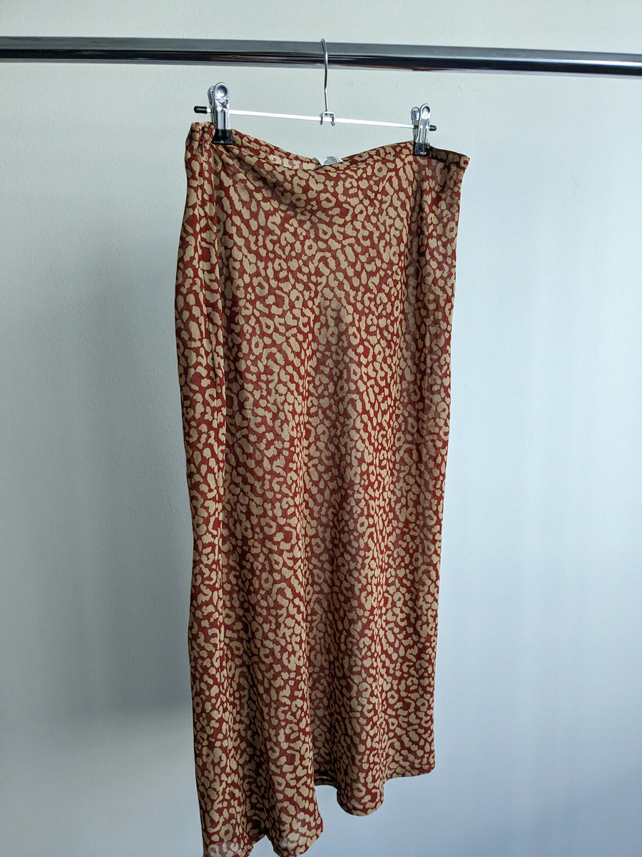 Dont Ask Amanda Red Beige Leopard Print Sheer Midi Skirt - S/M