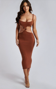 Meshki Desert Marle Brown Yasmin Cut Out Knit Dress - S