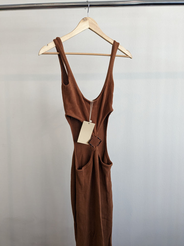 Meshki Desert Marle Brown Yasmin Cut Out Knit Dress - S