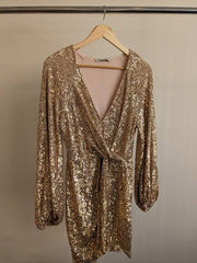 Shona Joy Golden Sequin Mini Dress - S