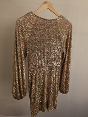 Shona Joy Golden Sequin Mini Dress - S