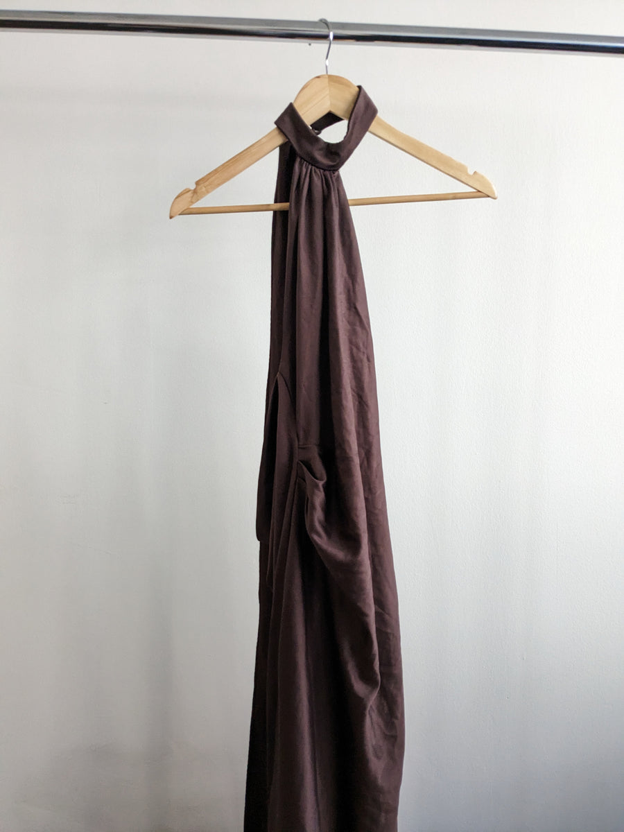House of CB Brown Silky Midi Dress - XS