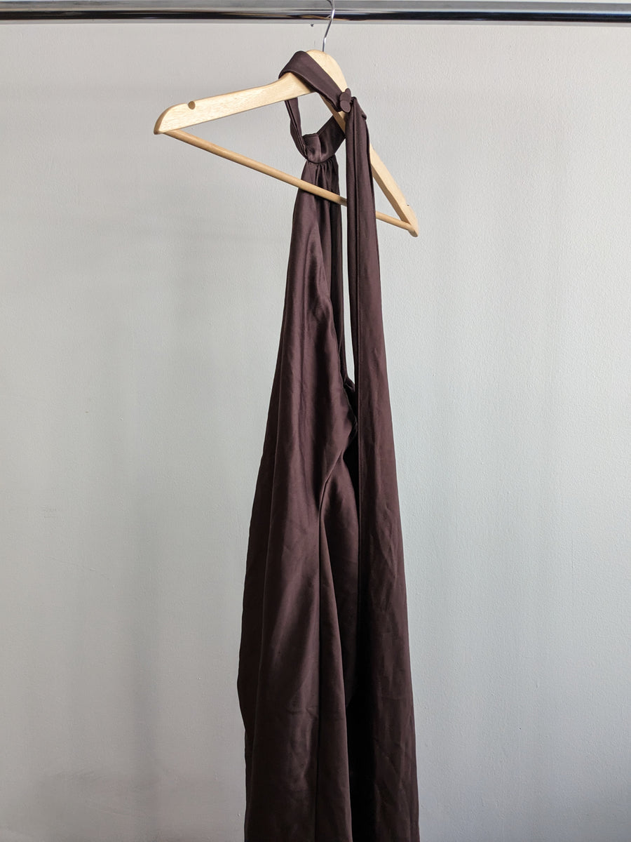 House of CB Brown Silky Midi Dress - XS