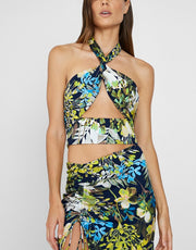 by johnny Tropical Floral Tia Cross Body Top And Ruched Midi Skirt Set - AU 10