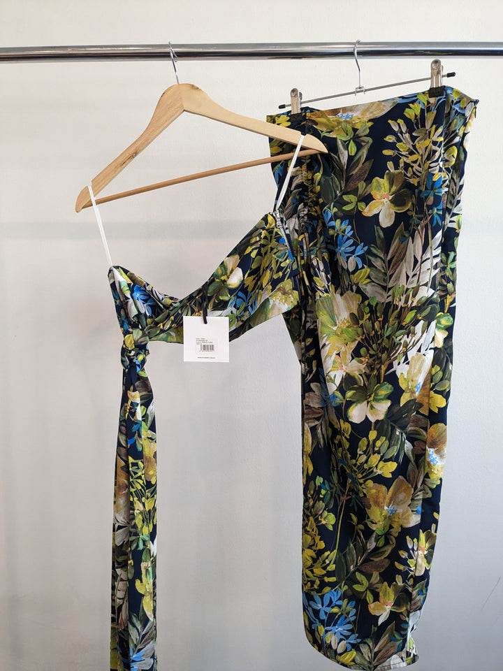 by johnny Tropical Floral Tia Cross Body Top And Ruched Midi Skirt Set - AU 10