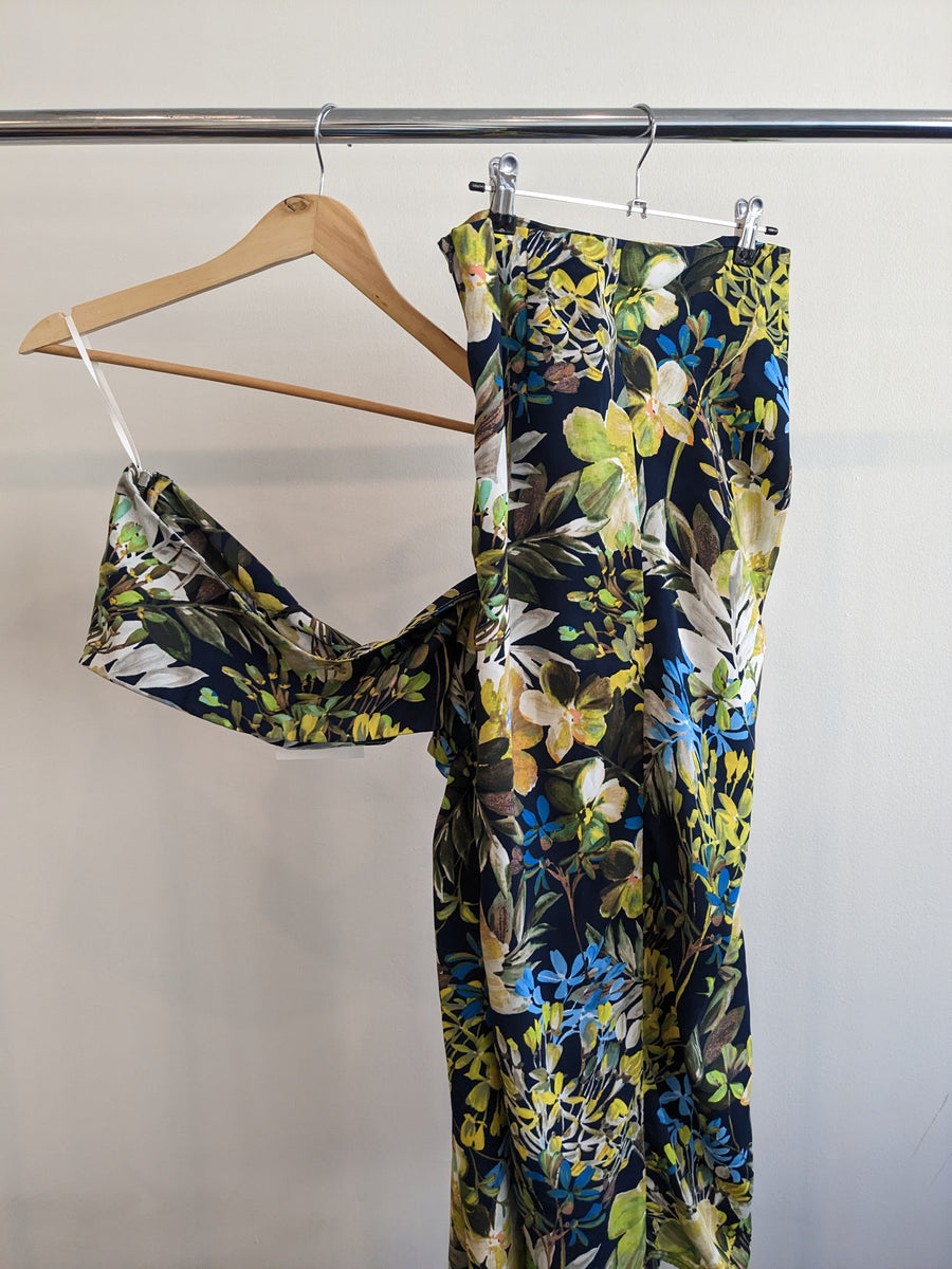by johnny Tropical Floral Tia Cross Body Top And Ruched Midi Skirt Set - AU 10