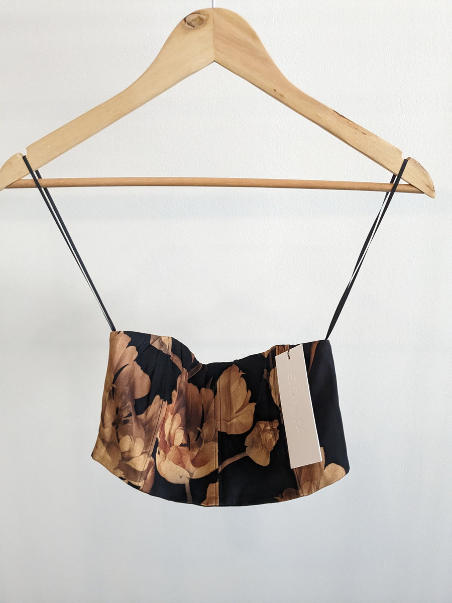 sonya Brown Floral Crop Bustier - AU 8