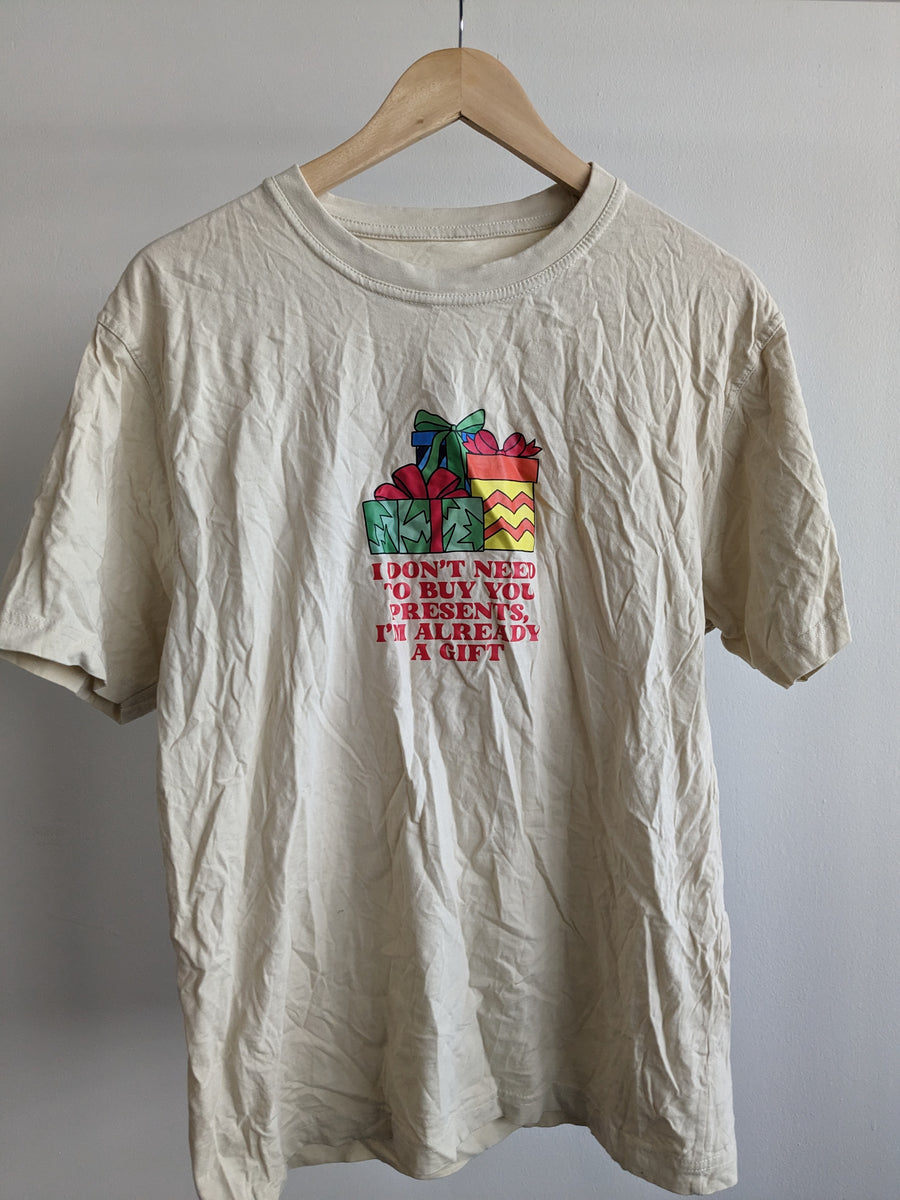 Grey Lines Beige Logo T-Shirt - S/M