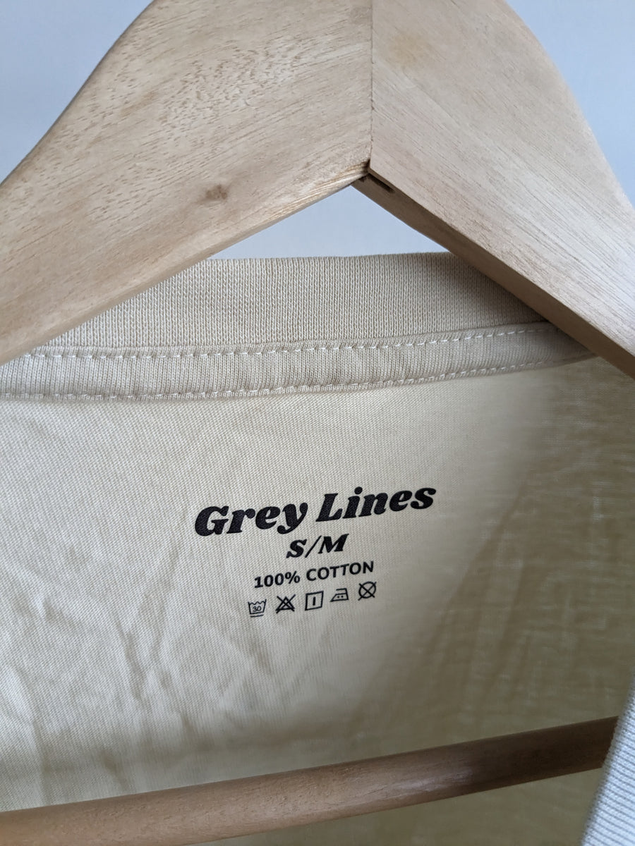 Grey Lines Beige Logo T-Shirt - S/M