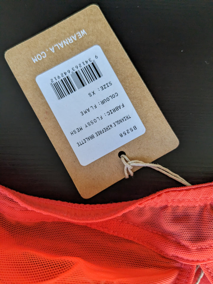 NALA Flame Orange Flossy Mesh Triangle Wirefree Bralette - XS