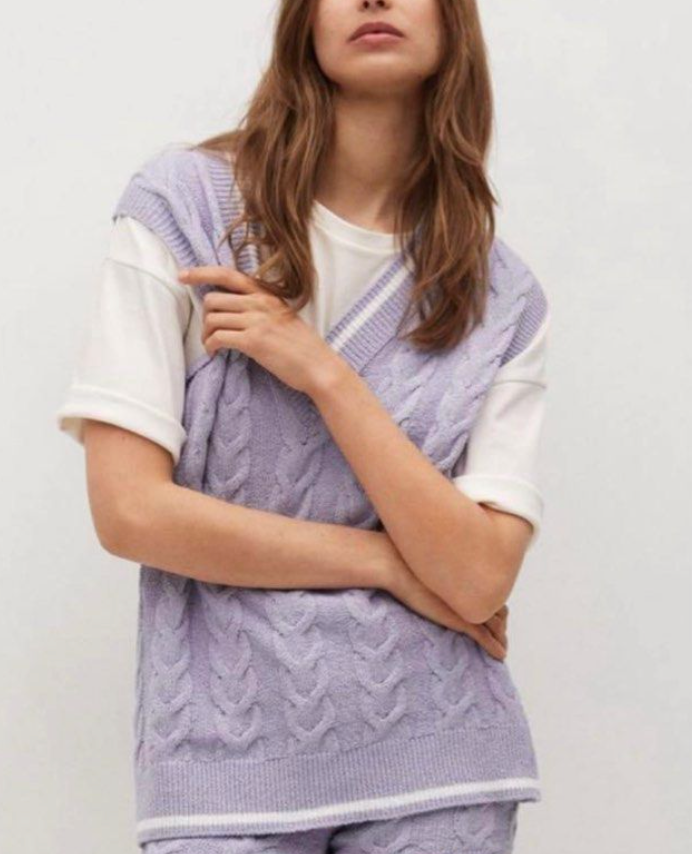 MANGO oversized fit knitted purple lavender vest (current collection) - XS