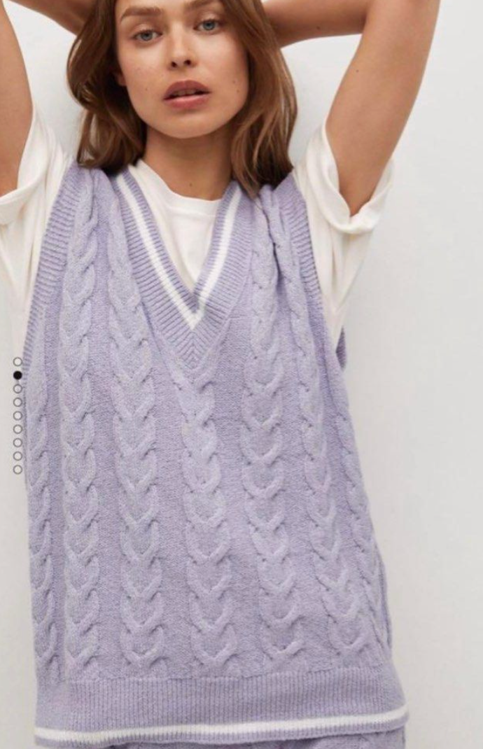 MANGO oversized fit knitted purple lavender vest (current collection) - XS