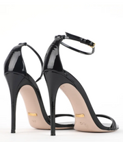 Gucci Patent Leather Black Strap Sandal Heels - EU 37.5
