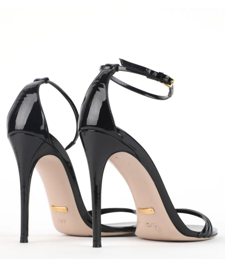 Gucci Patent Leather Black Strap Sandal Heels - EU 37.5