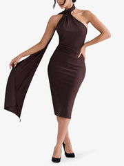 House of CB Brown Silky Midi Dress - XS