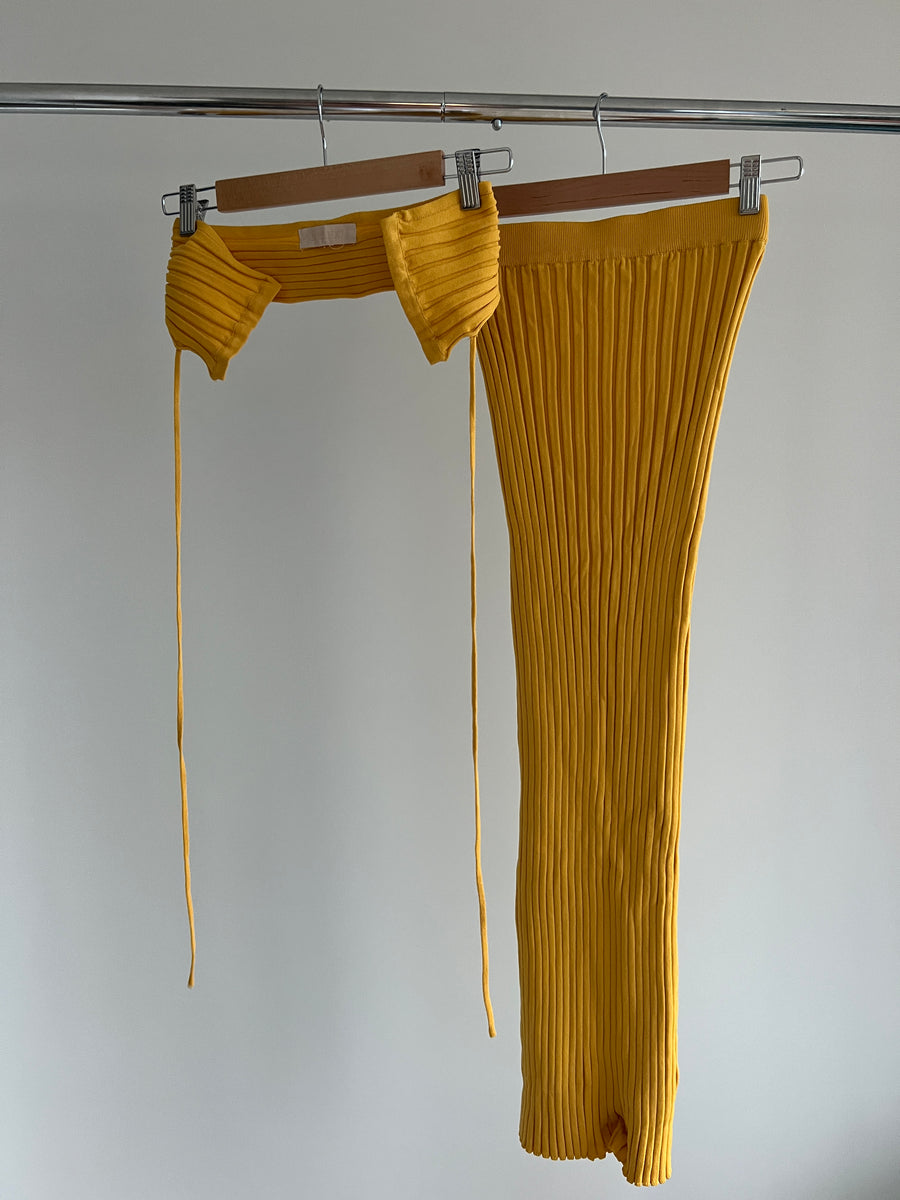 Meshki Yellow Bralette And Midi Skirt Knit Set - Should Fit Size S