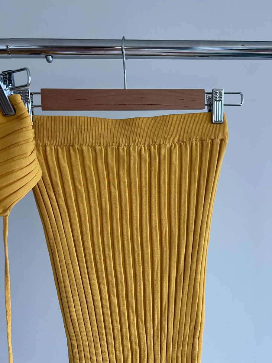 Meshki Yellow Bralette And Midi Skirt Knit Set - Should Fit Size S
