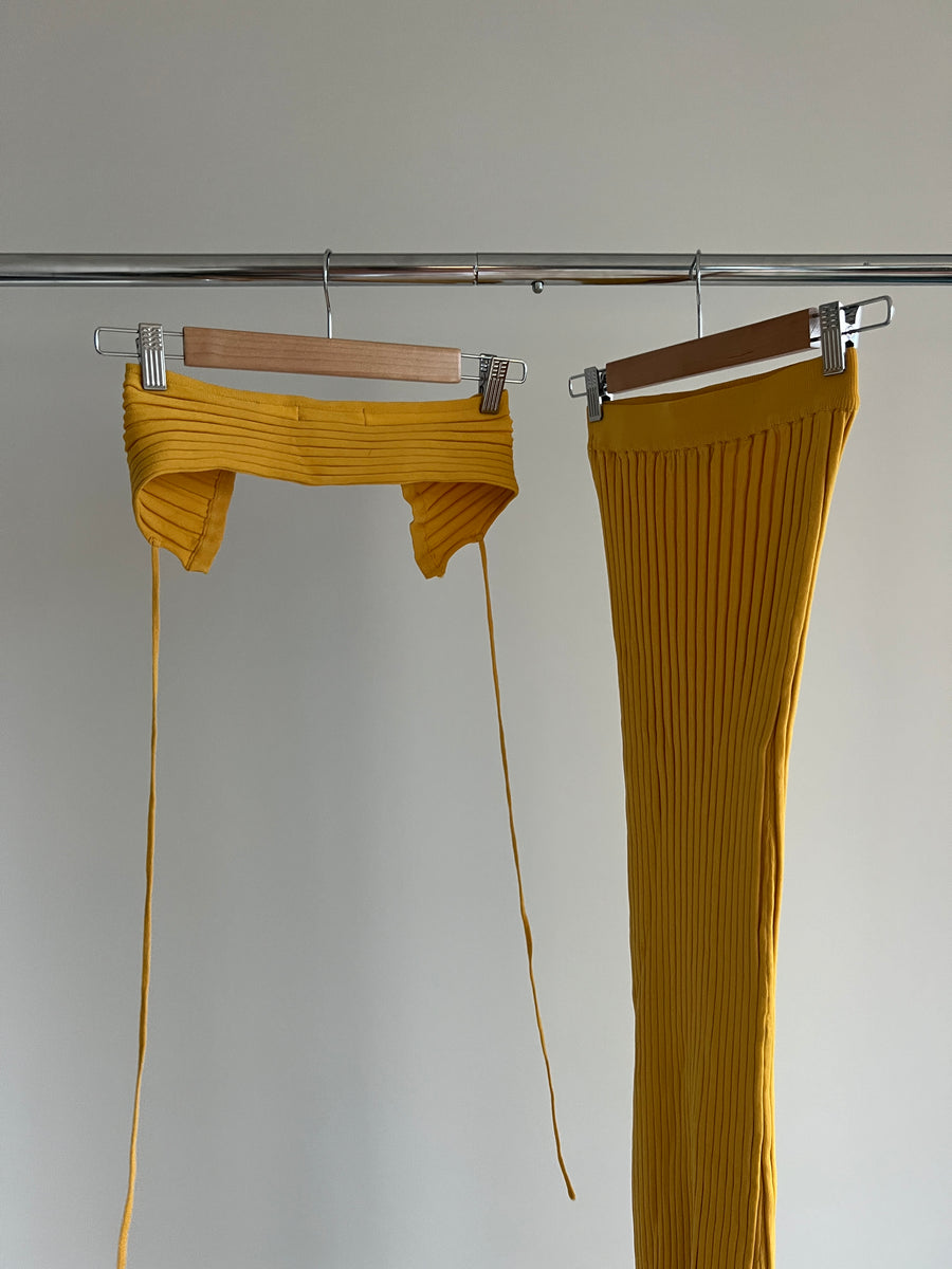 Meshki Yellow Bralette And Midi Skirt Knit Set - Should Fit Size S