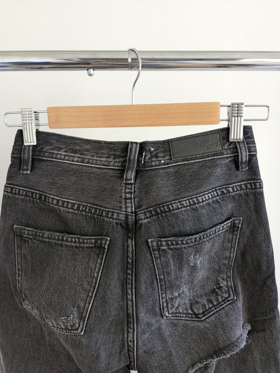 Ziggy Denim Black Step Mum Ripped High Rise Taper Jeans - Size 24"