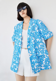 Mo&Co. Blue Floral Print Single Breast Blazer - S