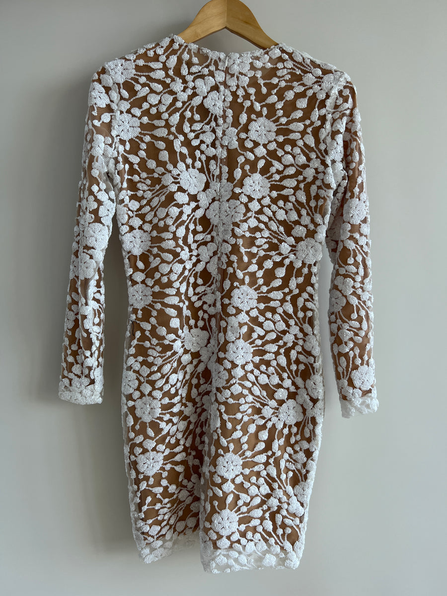 Nadine Merabi Statement Sequin Embroidered White dress - Size M