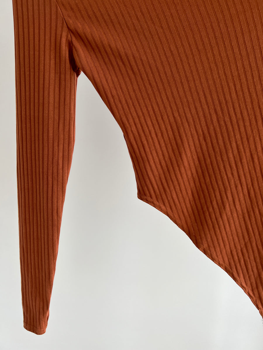 Boohoo Bronze Brown One Shoulder Bodysuit - Size AU 8