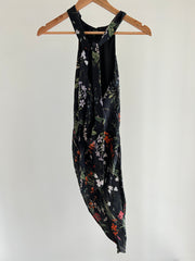 Backstage Black Asymmetric Floral Halter Neck Top (XXS) and Pants (XS) Set