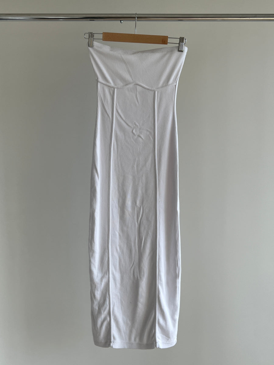 Kookai White Ribbed Bodyfit Maxi Dress - Kookai 0/AU 8