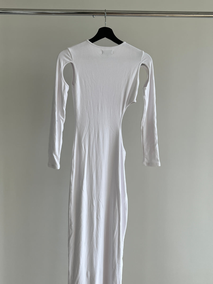 23rd & Madison White Ace Ribbed Long Sleeve Maxi Dress - S
