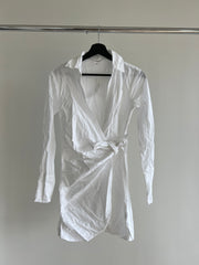 Glassons White Long Sleeve Tie Front Shirt Dress - AU 6