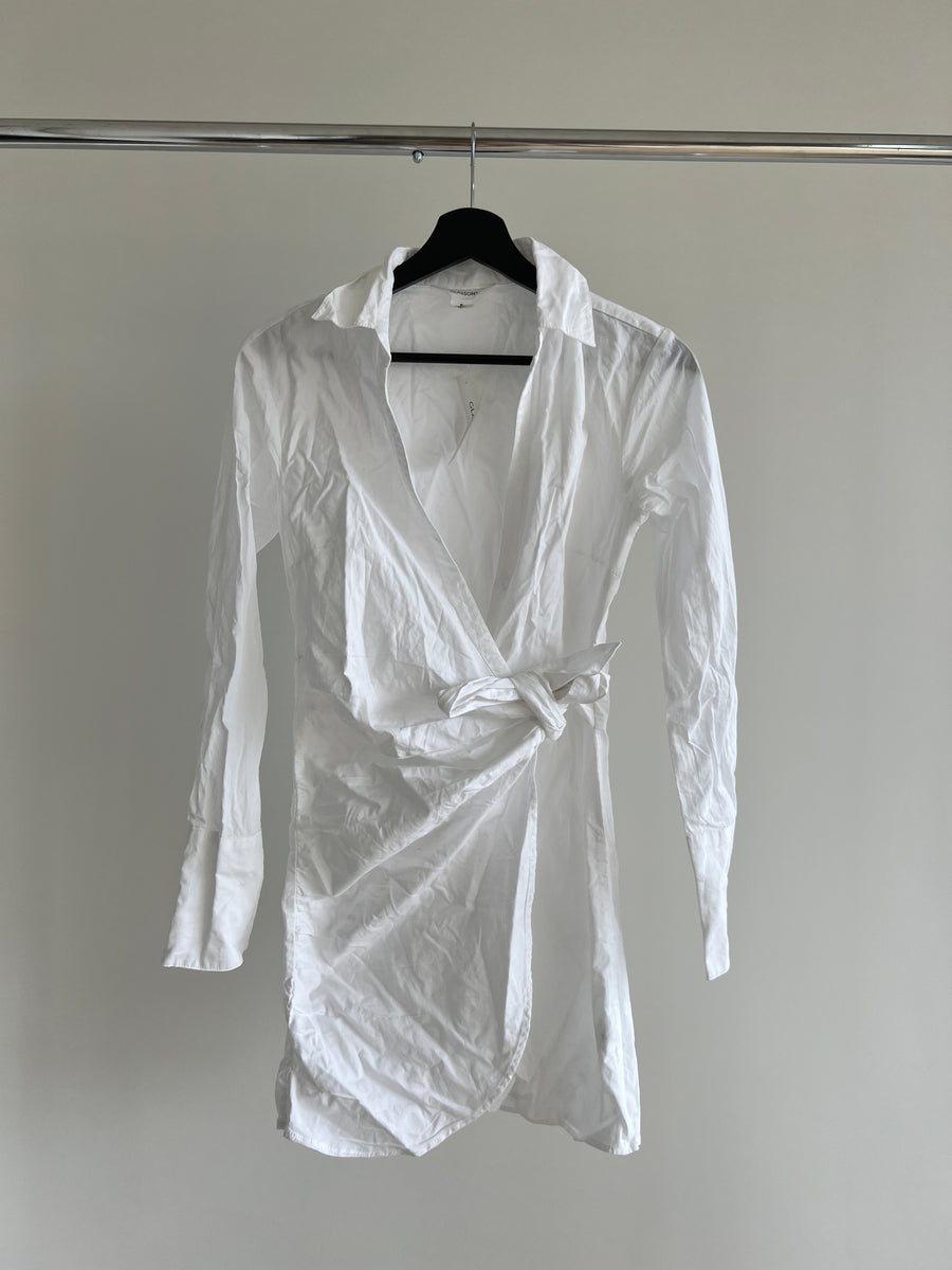 Glassons White Long Sleeve Tie Front Shirt Dress - AU 6