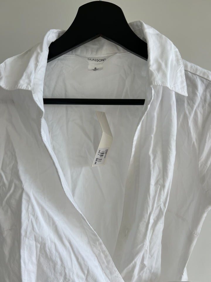 Glassons White Long Sleeve Tie Front Shirt Dress - AU 6
