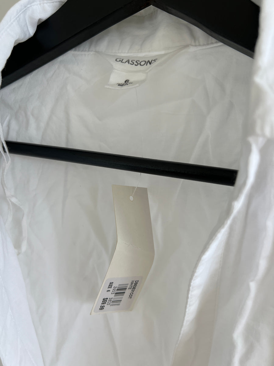 Glassons White Long Sleeve Tie Front Shirt Dress - AU 6