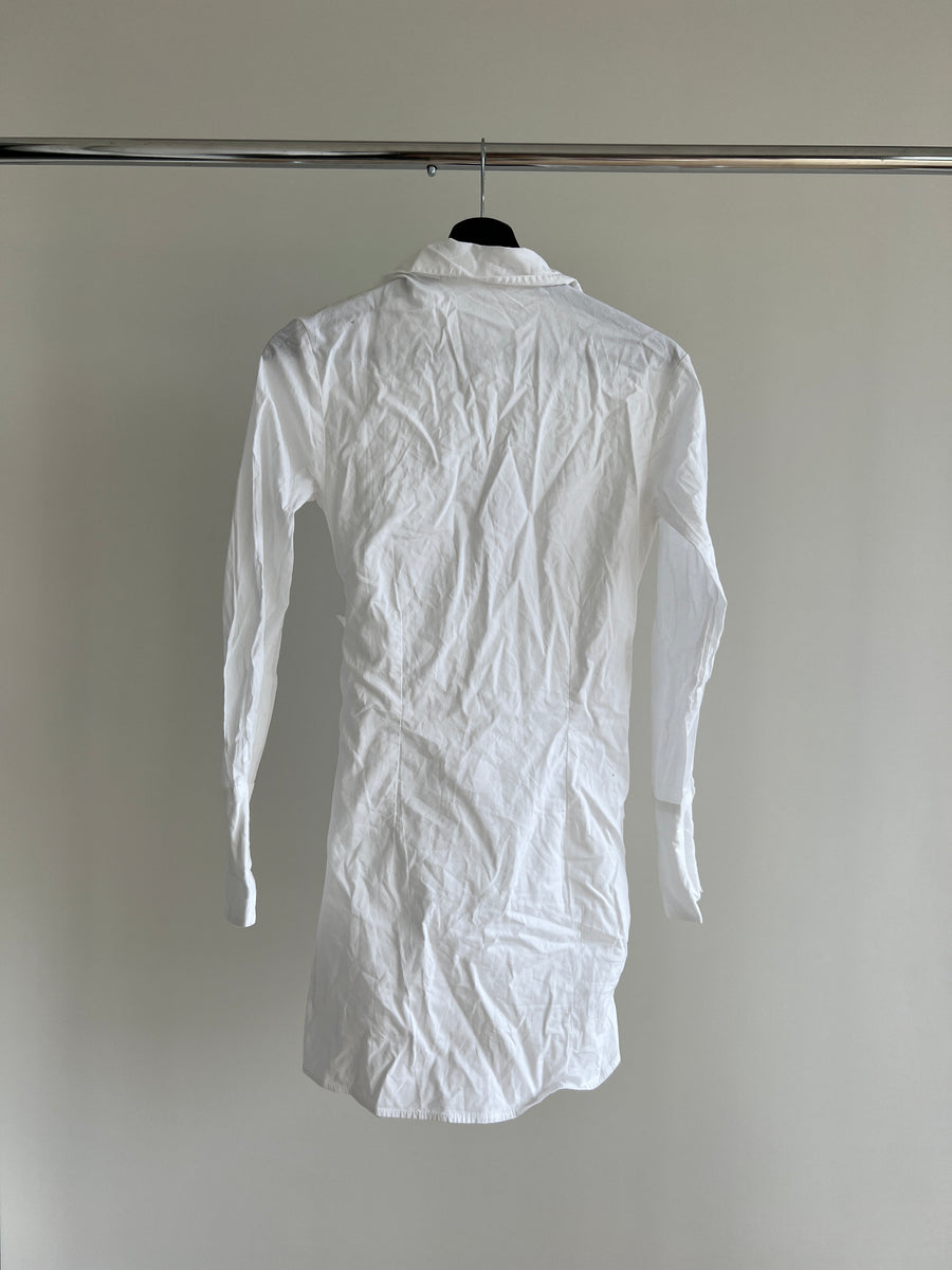Glassons White Long Sleeve Tie Front Shirt Dress - AU 6