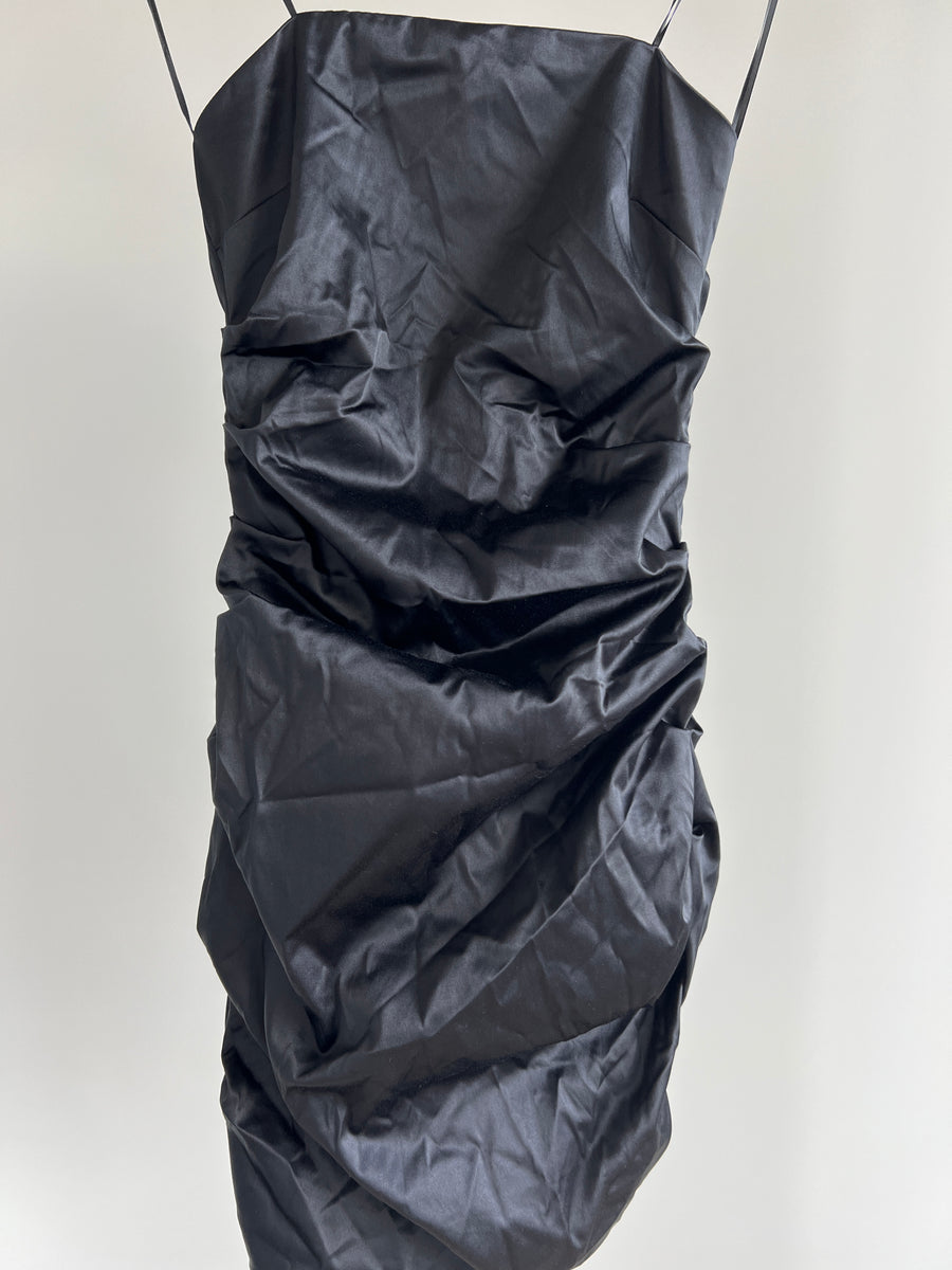 Glassons Black Strapless Ruched Satin Mini Dress - AU 6