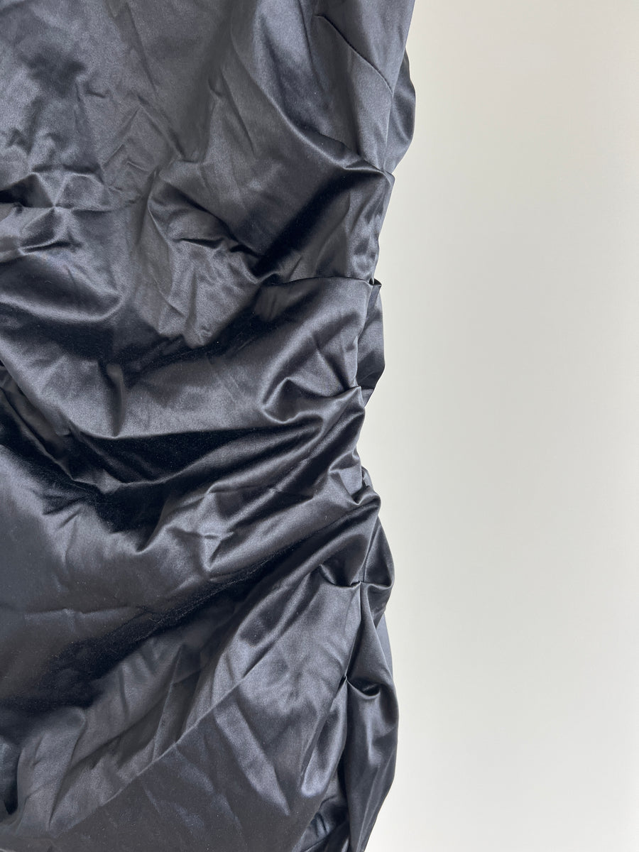 Glassons Black Strapless Ruched Satin Mini Dress - AU 6