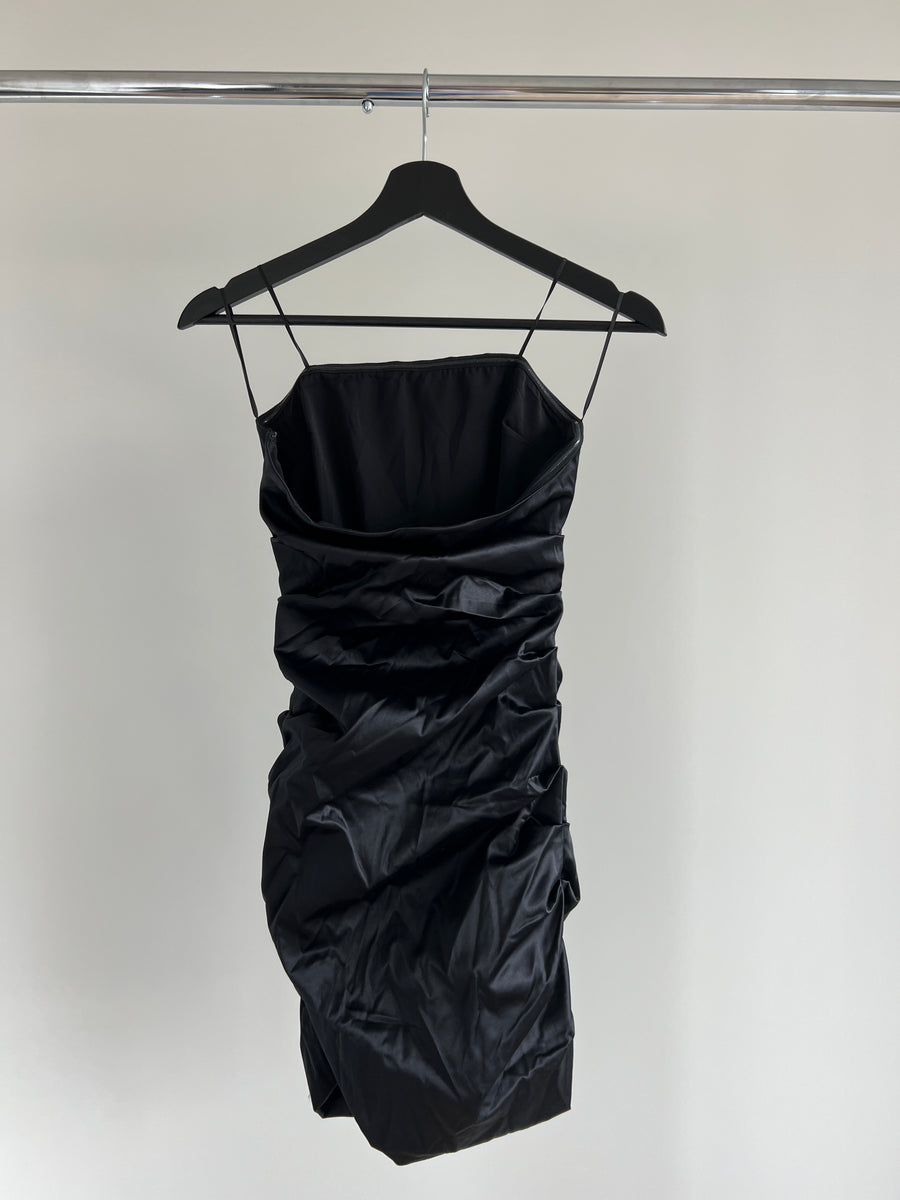 Glassons Black Strapless Ruched Satin Mini Dress - AU 6