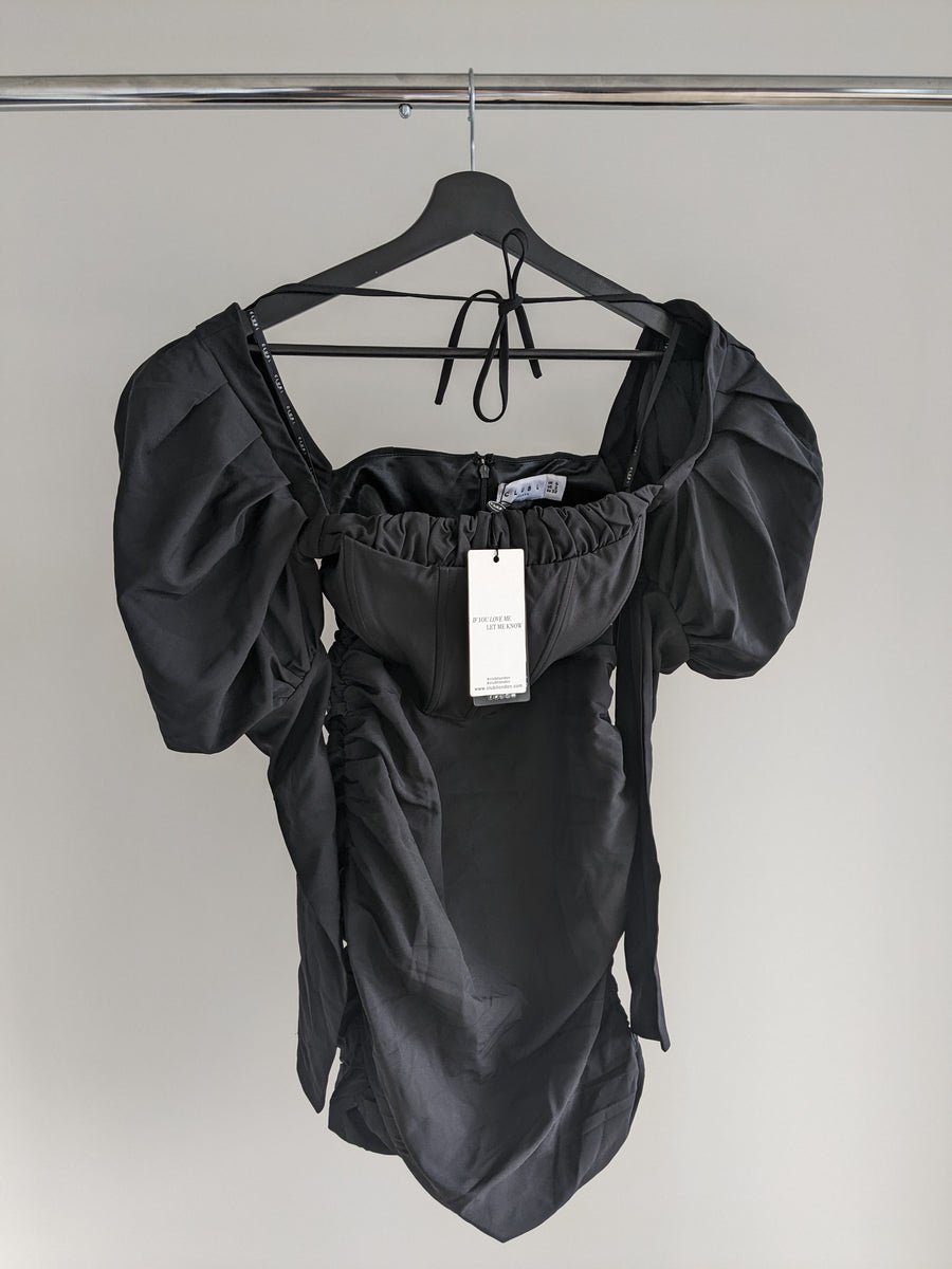 Club London Black Puff Sleeve Corset Mini Dress - AU 6