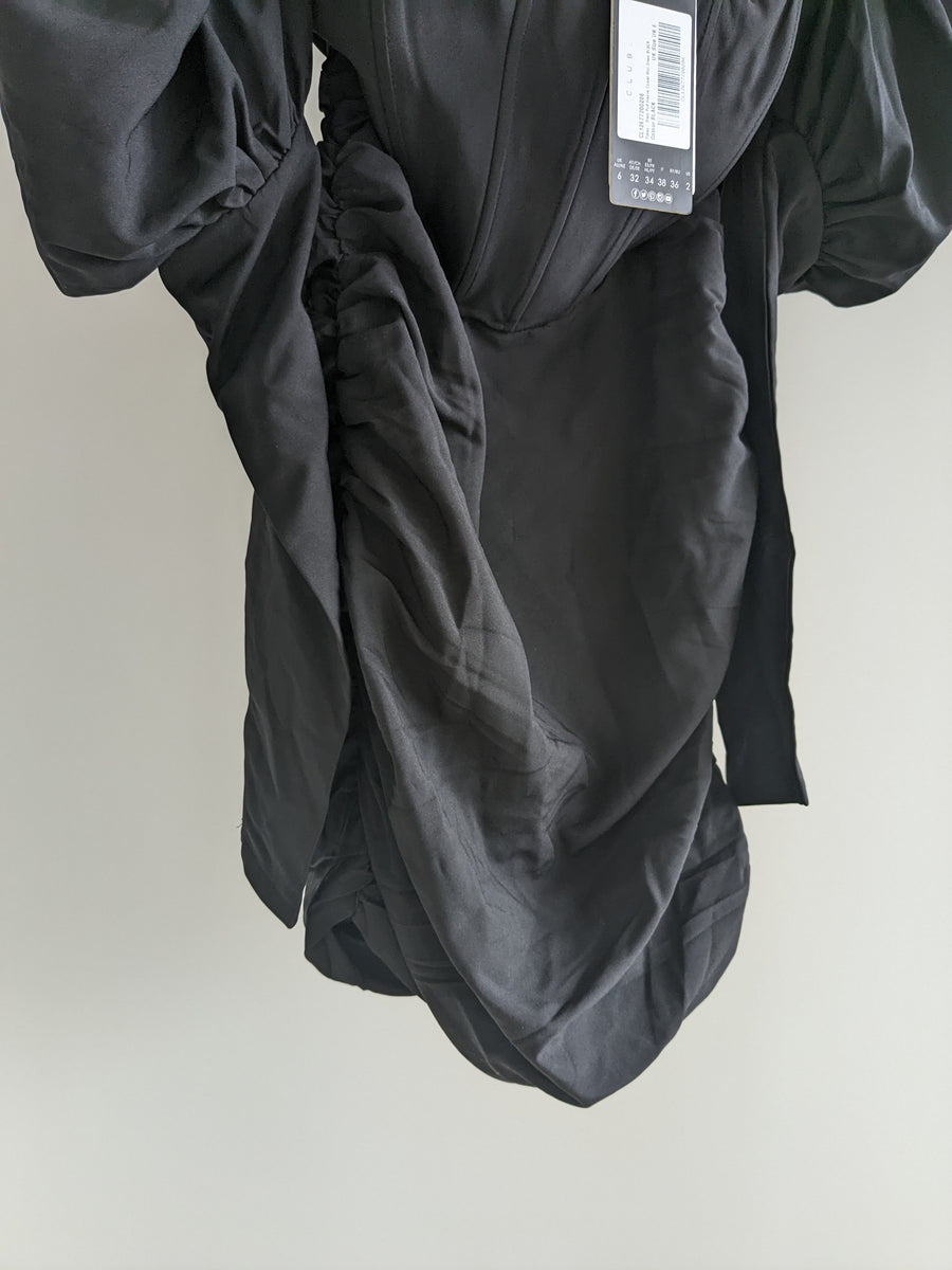 Club London Black Puff Sleeve Corset Mini Dress - AU 6