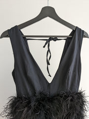 Club London Black Plunge Front V-Neck Feather Mini Dress - AU 8