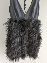 Club London Black Plunge Front V-Neck Feather Mini Dress - AU 8