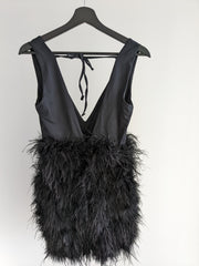 Club London Black Plunge Front V-Neck Feather Mini Dress - AU 8