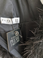 Club London Black Plunge Front V-Neck Feather Mini Dress - AU 8