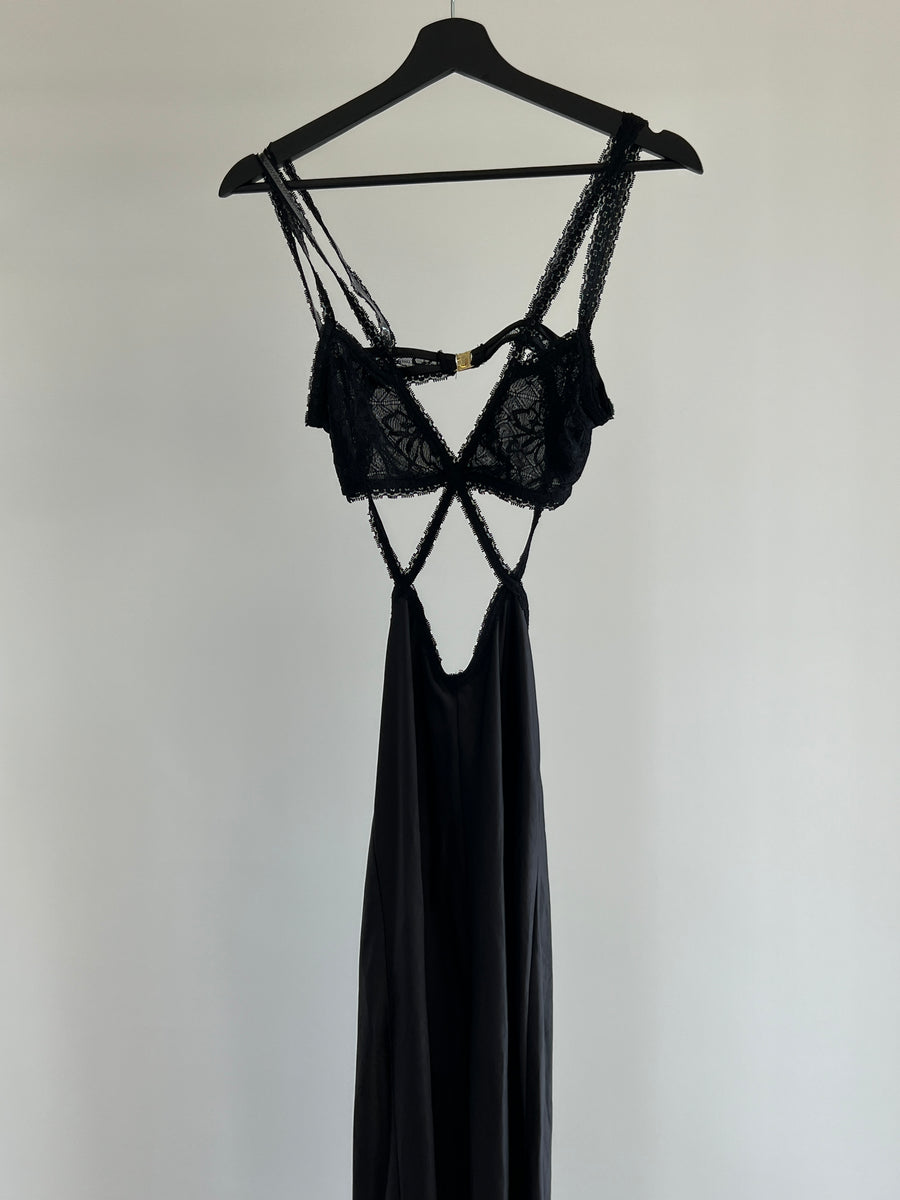 Meshki Black Maxi Dress With Lace Bust Element - XS